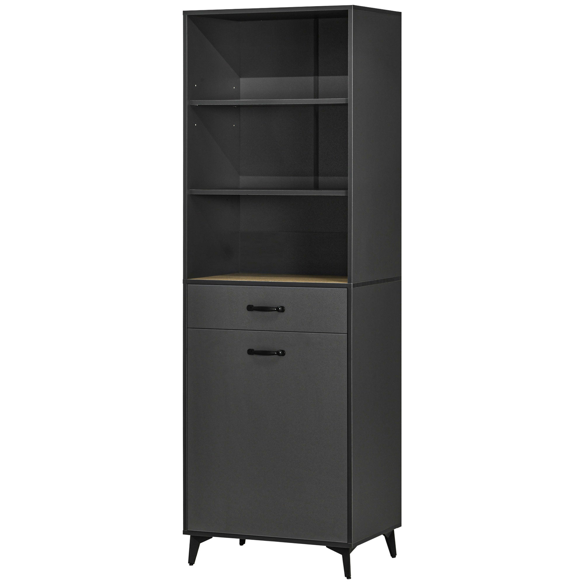 Kitchen Buffet Cabinet Storage Unit 180 cm for Kitchen Living Room Bathroom Industrial Design - Black Metal Legs Gray Wood