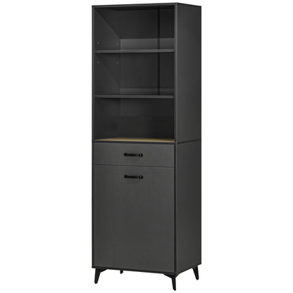 Kitchen Buffet Cabinet Storage Unit 180 cm for Kitchen Living Room Bathroom Industrial Design - Black Metal Legs Gray Wood