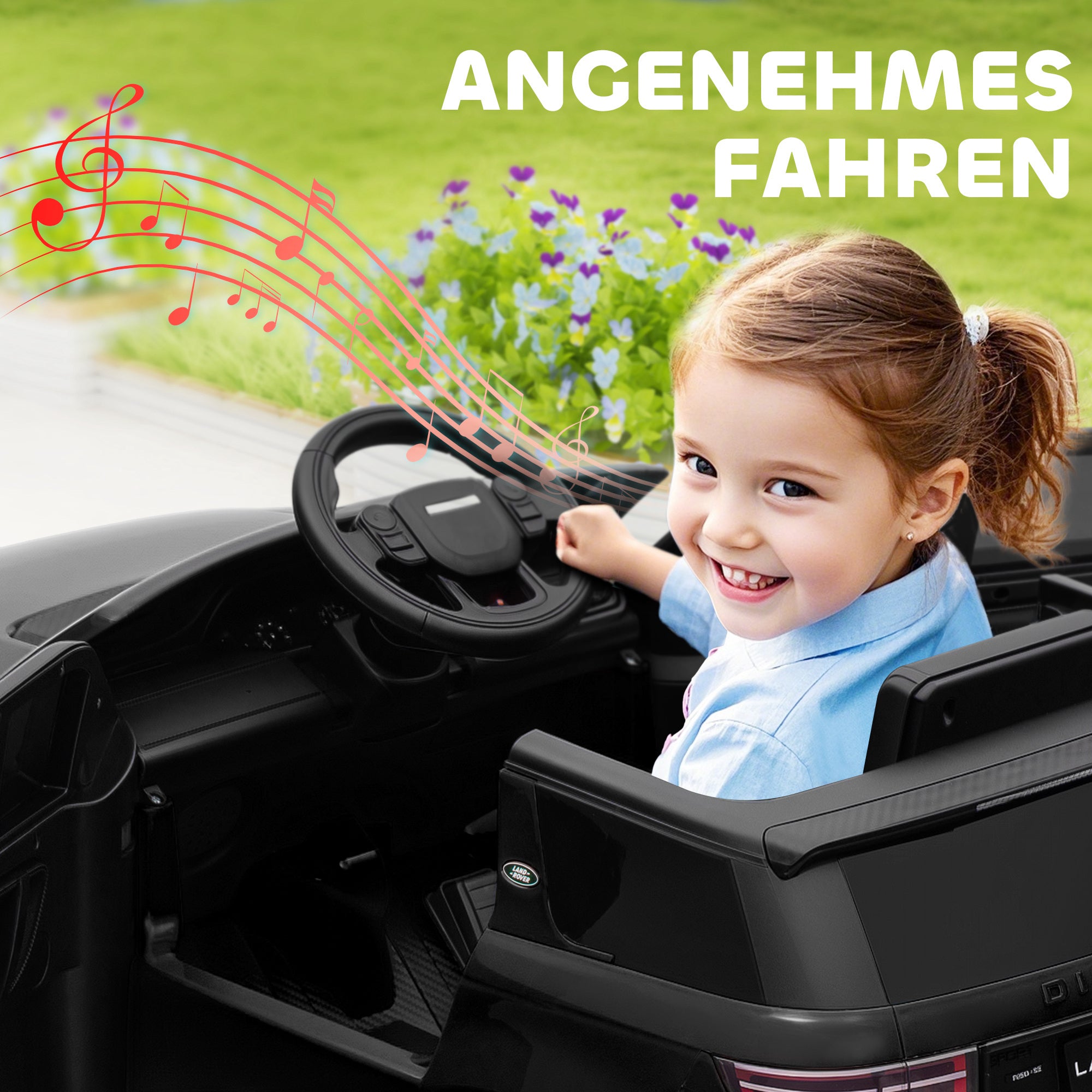Kids Electric Car 12V Land Rover Discovery Sport Kids Car with 2.4G Remote Control, Music, Horn, Electric Vehicle with LED Lights, USB/MP3 Connection, 3-5 km/h, for Kids 3-6 Years, Black