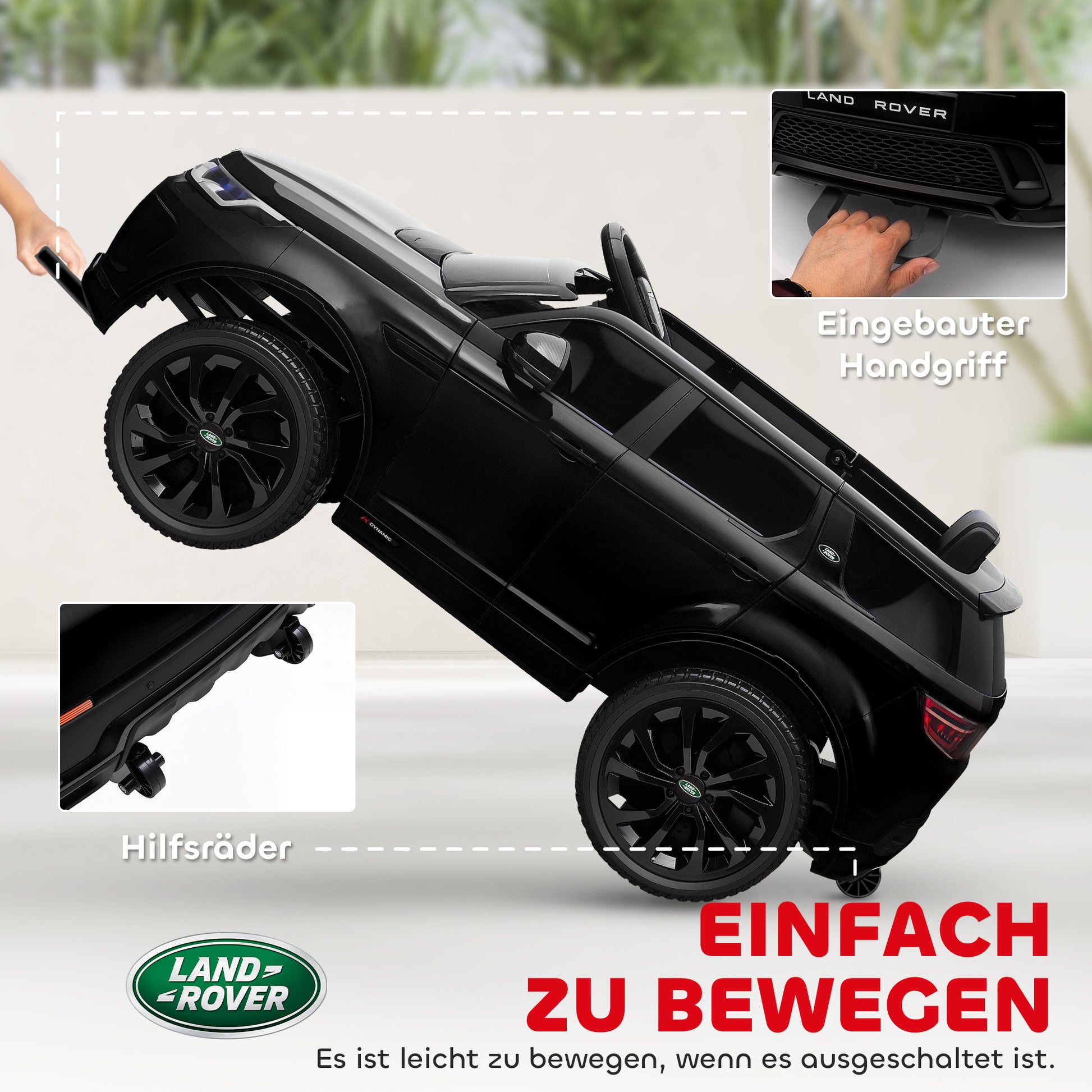Kids Electric Car 12V Land Rover Discovery Sport Kids Car with 2.4G Remote Control, Music, Horn, Electric Vehicle with LED Lights, USB/MP3 Connection, 3-5 km/h, for Kids 3-6 Years, Black