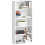 5-Tier Bookshelf with 3 Adjustable Shelves for Living Room Office Bedroom 60x24x133.5 cm White
