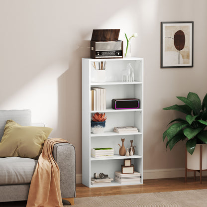 5-Tier Bookshelf with 3 Adjustable Shelves for Living Room Office Bedroom 60x24x133.5 cm White