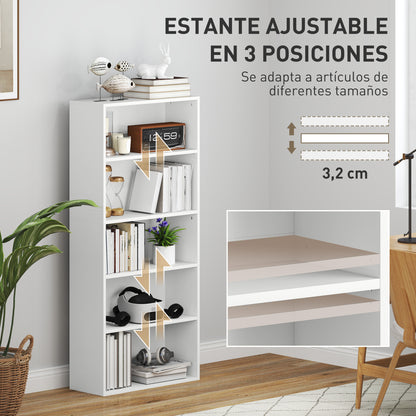 5-Tier Bookshelf with 3 Adjustable Shelves for Living Room Office Bedroom 60x24x133.5 cm White