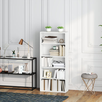 5-Tier Bookshelf with 3 Adjustable Shelves for Living Room Office Bedroom 60x24x133.5 cm White