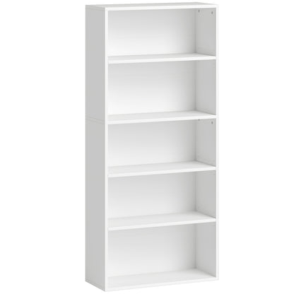 5-Tier Bookshelf with 3 Adjustable Shelves for Living Room Office Bedroom 60x24x133.5 cm White