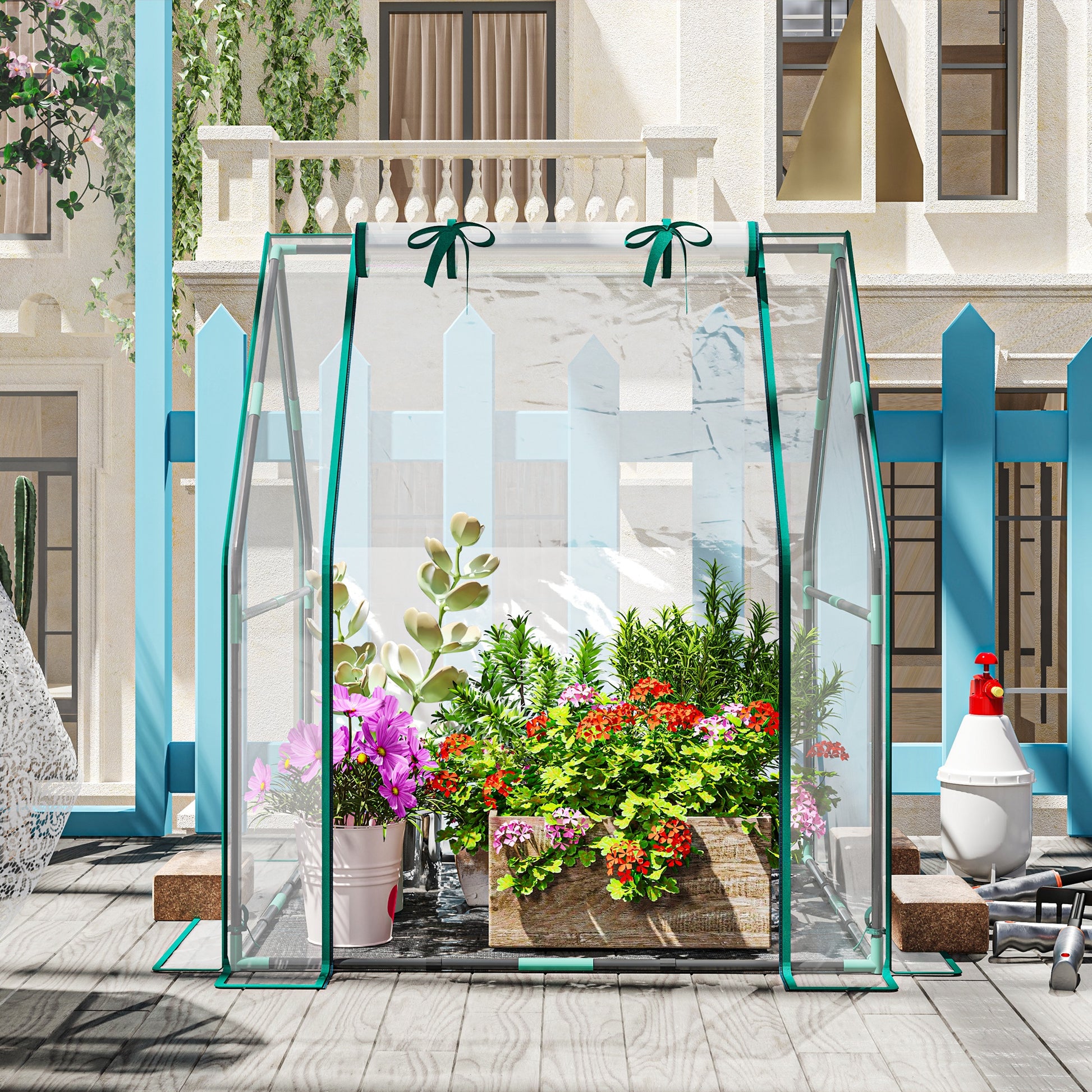 Small Greenhouse Outdoor Greenhouse with Zippered Door Waterproof PE Fabric Base and Steel Frame Greenhouse for Growing Plants Flowers 90x90x105 cm Clear