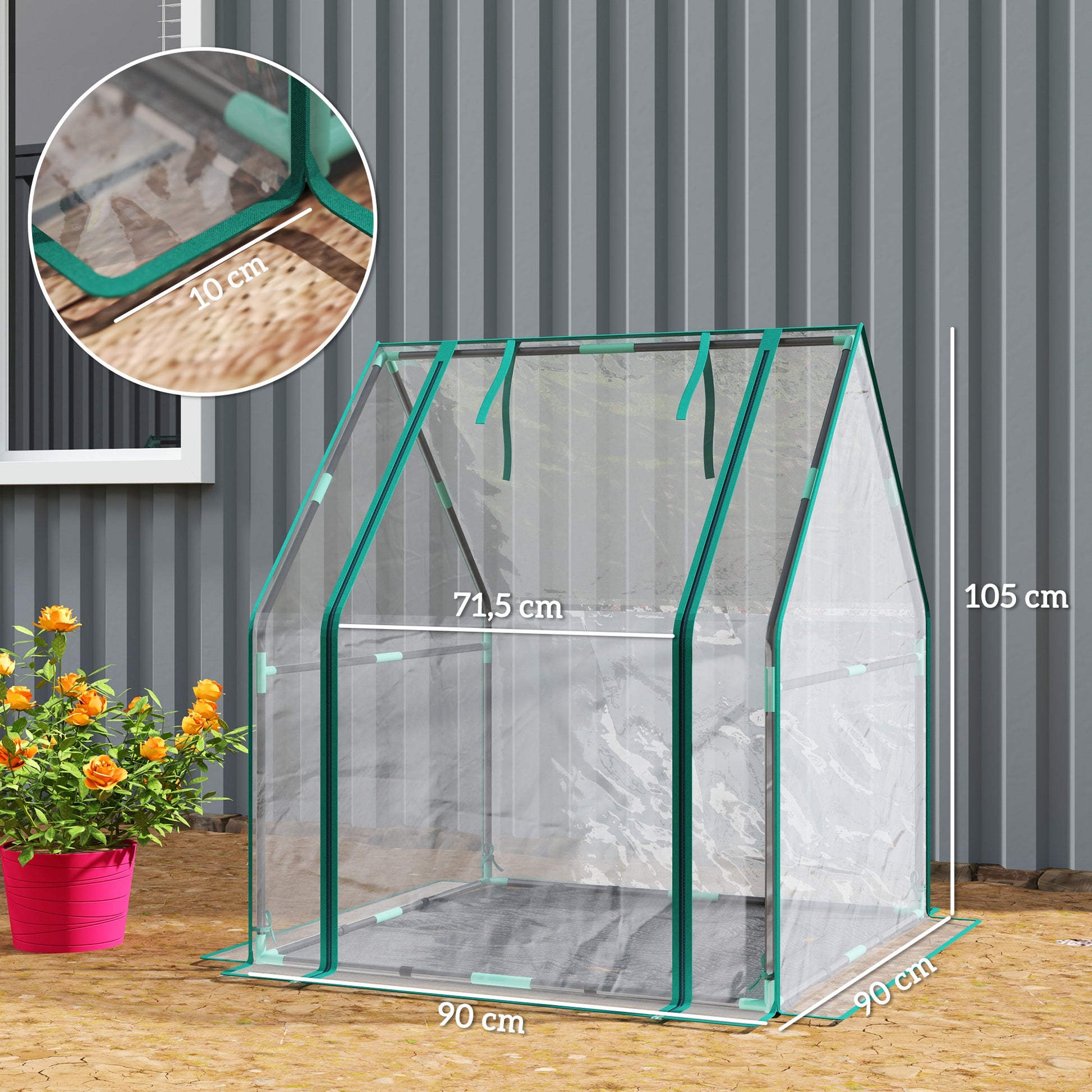 Small Greenhouse Outdoor Greenhouse with Zippered Door Waterproof PE Fabric Base and Steel Frame Greenhouse for Growing Plants Flowers 90x90x105 cm Clear
