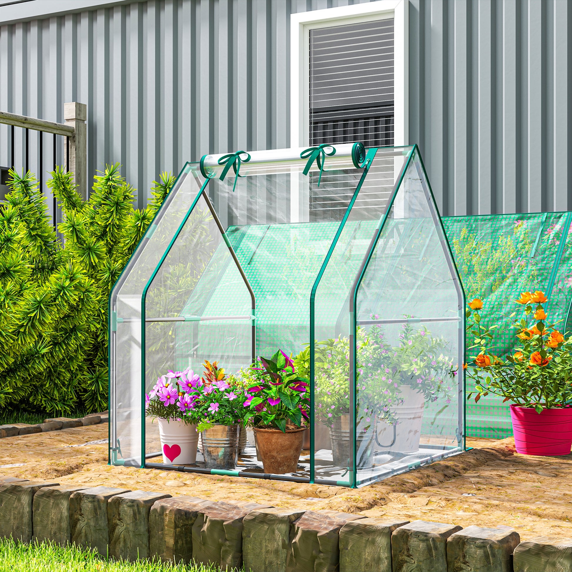 Small Greenhouse Outdoor Greenhouse with Zippered Door Waterproof PE Fabric Base and Steel Frame Greenhouse for Growing Plants Flowers 90x90x105 cm Clear