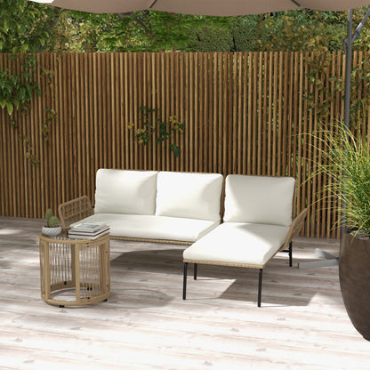 3-Piece Rattan Garden Furniture Set, Garden Set with Sun Lounger, Coffee Table, Loveseat, Garden Set with Seat Cushions, Balcony Furniture Set for Garden, Patio, Cream