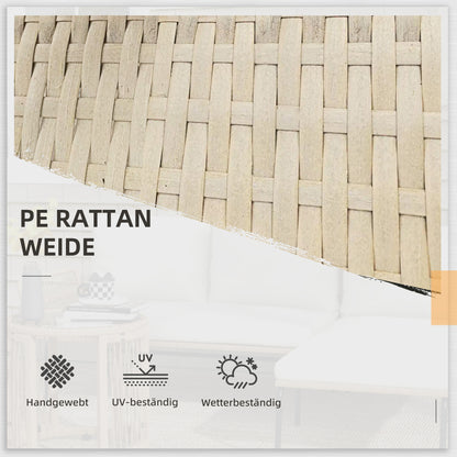 3-Piece Rattan Garden Furniture Set, Garden Set with Sun Lounger, Coffee Table, Loveseat, Garden Set with Seat Cushions, Balcony Furniture Set for Garden, Patio, Cream