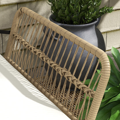 3-Piece Rattan Garden Furniture Set, Garden Set with Sun Lounger, Coffee Table, Loveseat, Garden Set with Seat Cushions, Balcony Furniture Set for Garden, Patio, Cream