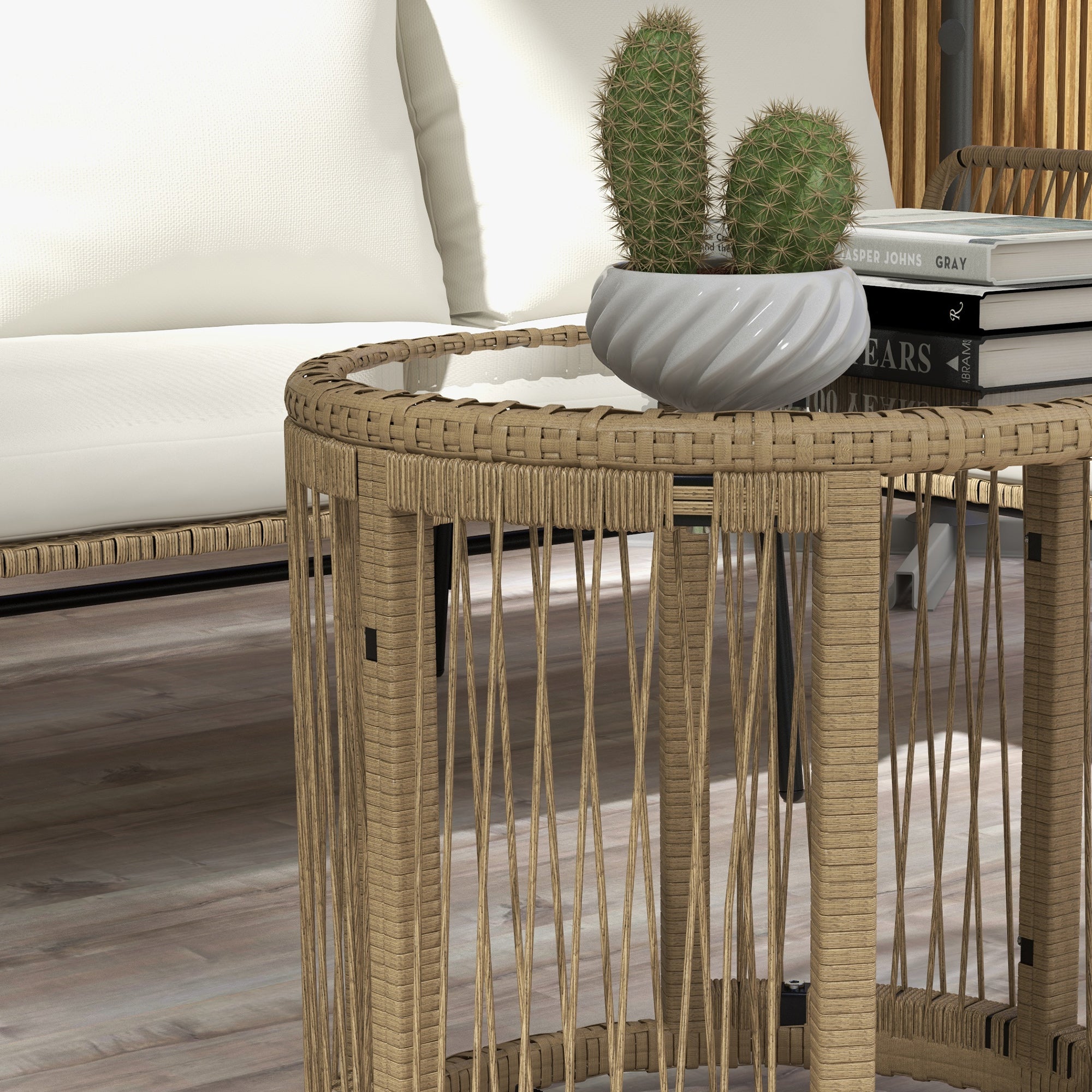 3-Piece Rattan Garden Furniture Set, Garden Set with Sun Lounger, Coffee Table, Loveseat, Garden Set with Seat Cushions, Balcony Furniture Set for Garden, Patio, Cream