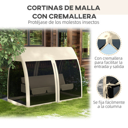 3-Seater Garden Swing Bench Convertible into Bed Swing Bench Outdoor with Mosquito Net Metal Structure Holds 300 kg 240x140x197 cm Beige