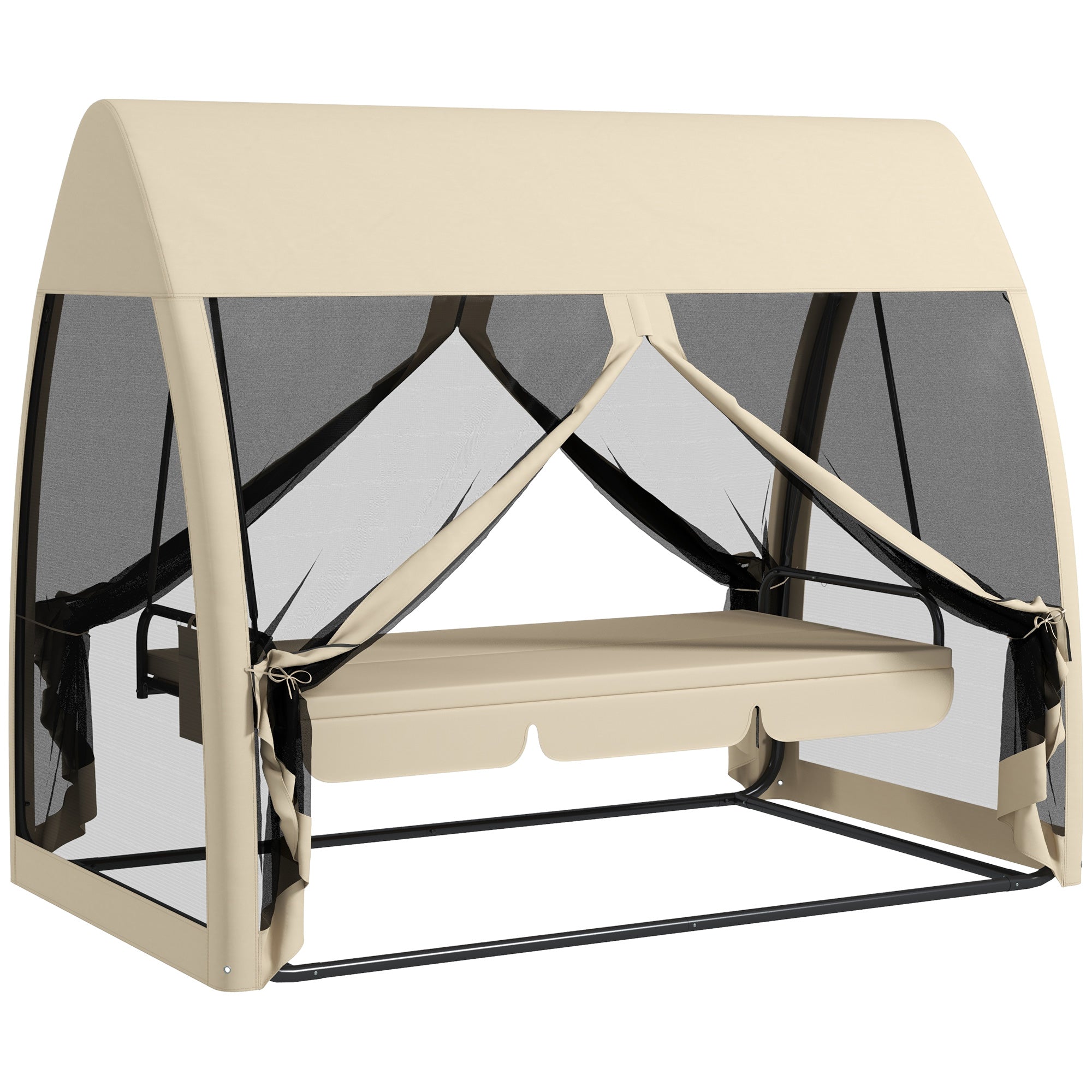 3-Seater Garden Swing Bench Convertible into Bed Swing Bench Outdoor with Mosquito Net Metal Structure Holds 300 kg 240x140x197 cm Beige