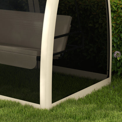 3-Seater Garden Swing Bench Convertible into Bed Swing Bench Outdoor with Mosquito Net Metal Structure Holds 300 kg 240x140x197 cm Beige