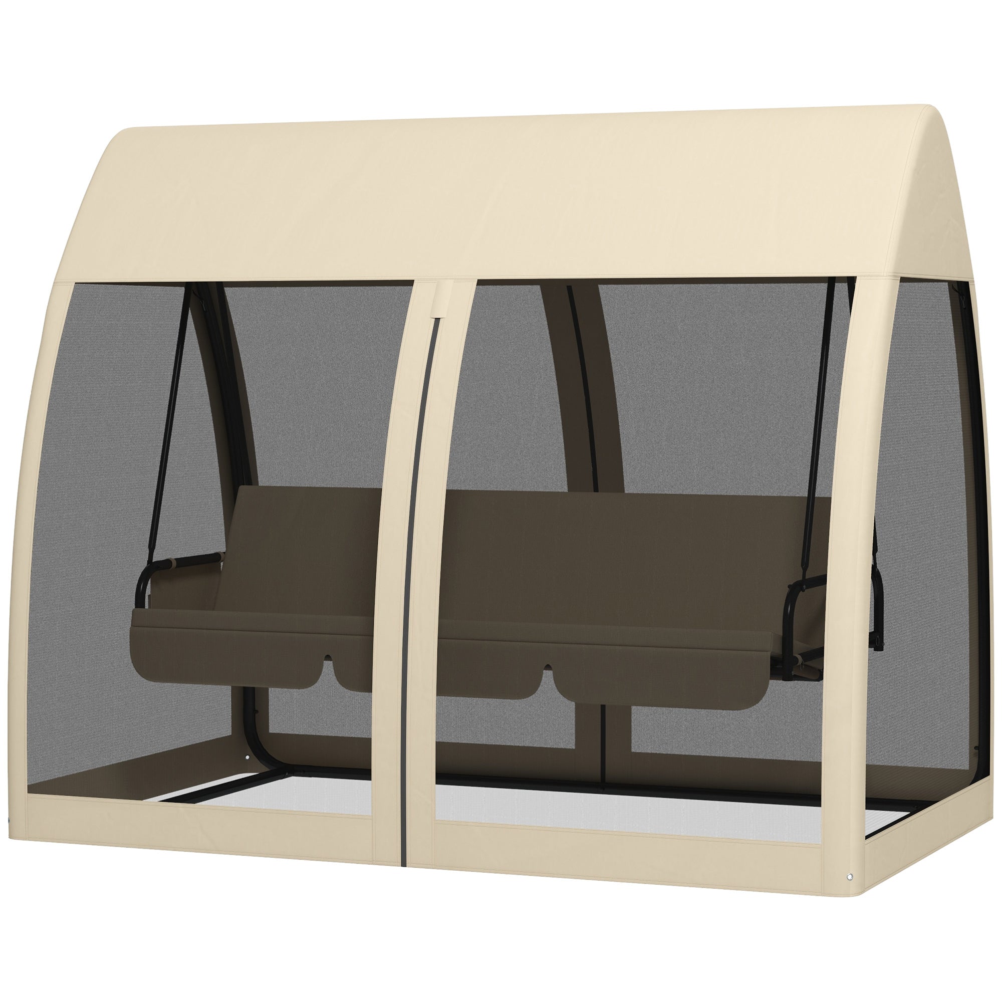 3-Seater Garden Swing Bench Convertible into Bed Swing Bench Outdoor with Mosquito Net Metal Structure Holds 300 kg 240x140x197 cm Beige