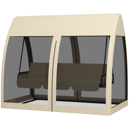 3-Seater Garden Swing Bench Convertible into Bed Swing Bench Outdoor with Mosquito Net Metal Structure Holds 300 kg 240x140x197 cm Beige