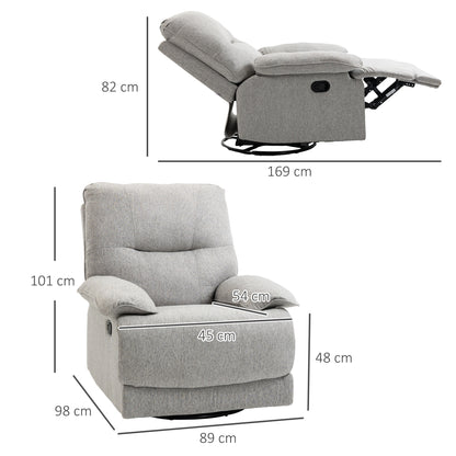 Reclining TV Armchair with Function, Linen-Look, Swivel TV Armchair with Pocket Spring System, Footrest, for Living Room, Bedroom, Up to 160 kg Load Capacity, Light Gray