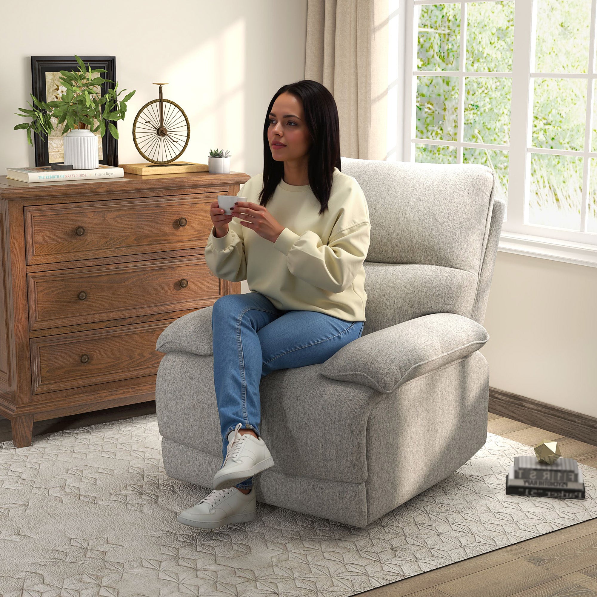 Reclining TV Armchair with Function, Linen-Look, Swivel TV Armchair with Pocket Spring System, Footrest, for Living Room, Bedroom, Up to 160 kg Load Capacity, Light Gray