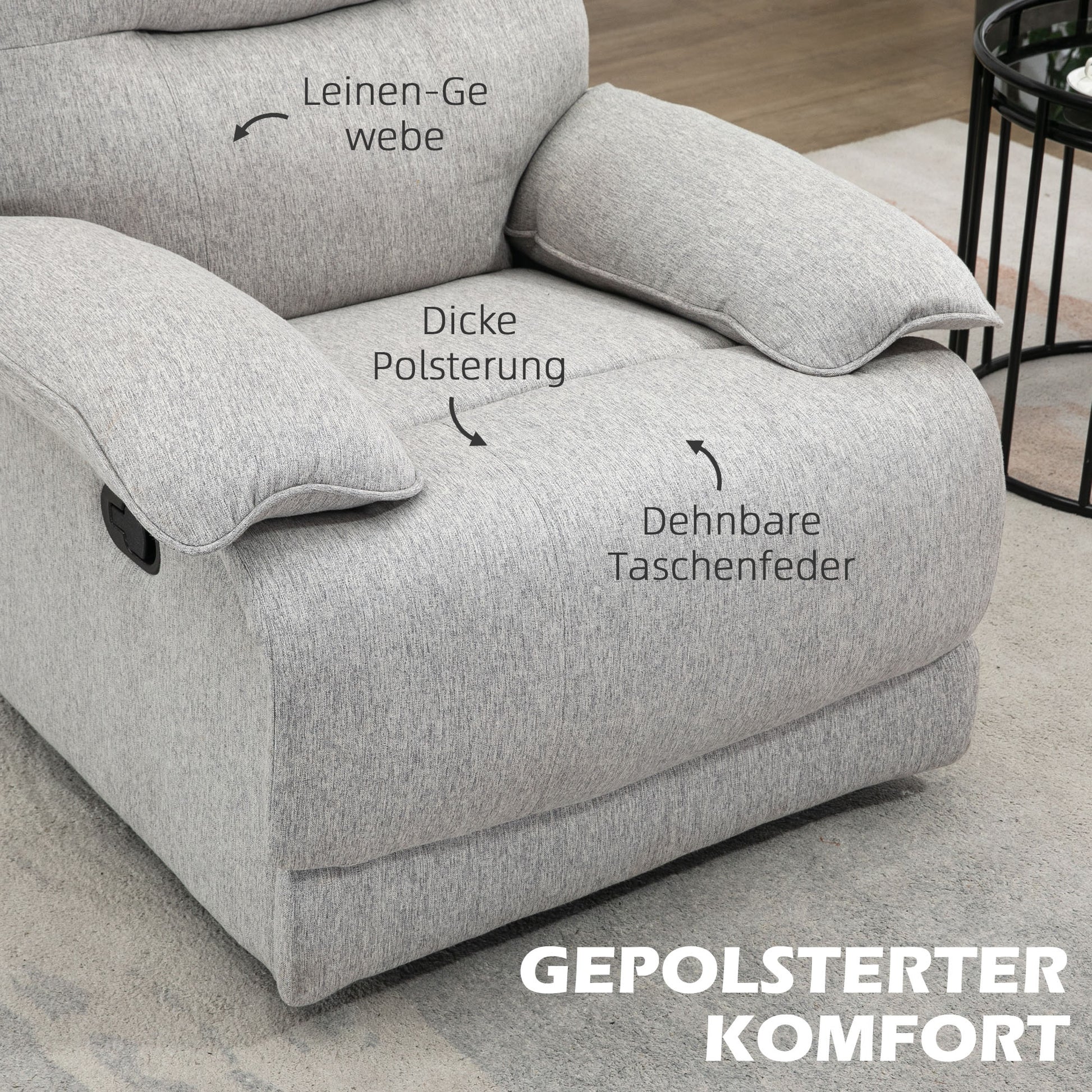 Reclining TV Armchair with Function, Linen-Look, Swivel TV Armchair with Pocket Spring System, Footrest, for Living Room, Bedroom, Up to 160 kg Load Capacity, Light Gray