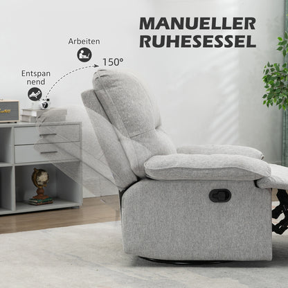 Reclining TV Armchair with Function, Linen-Look, Swivel TV Armchair with Pocket Spring System, Footrest, for Living Room, Bedroom, Up to 160 kg Load Capacity, Light Gray