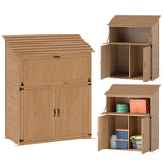 Wooden Garden Cabinet, Tool Shed with Stepped Roof Foldable Table Double Doors 110 x 54 x 136 cm, Weatherproof Storage Cabinet, Tool House Garden Shed for Garden, Patio, Natural Wood