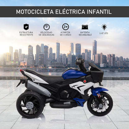 Kids Electric Motorcycle for +3 Years Kids 6V Battery-Powered Bike with Lights Music Horn Wide Tires 3 km/h Blue and Black