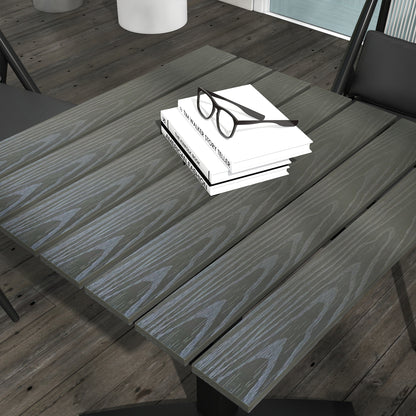 Garden Table, Dining Table for 4 People, Square Patio Table with Wood-Look Finish for Terrace, Aluminum, Gray, 70 x 70 x 76 cm