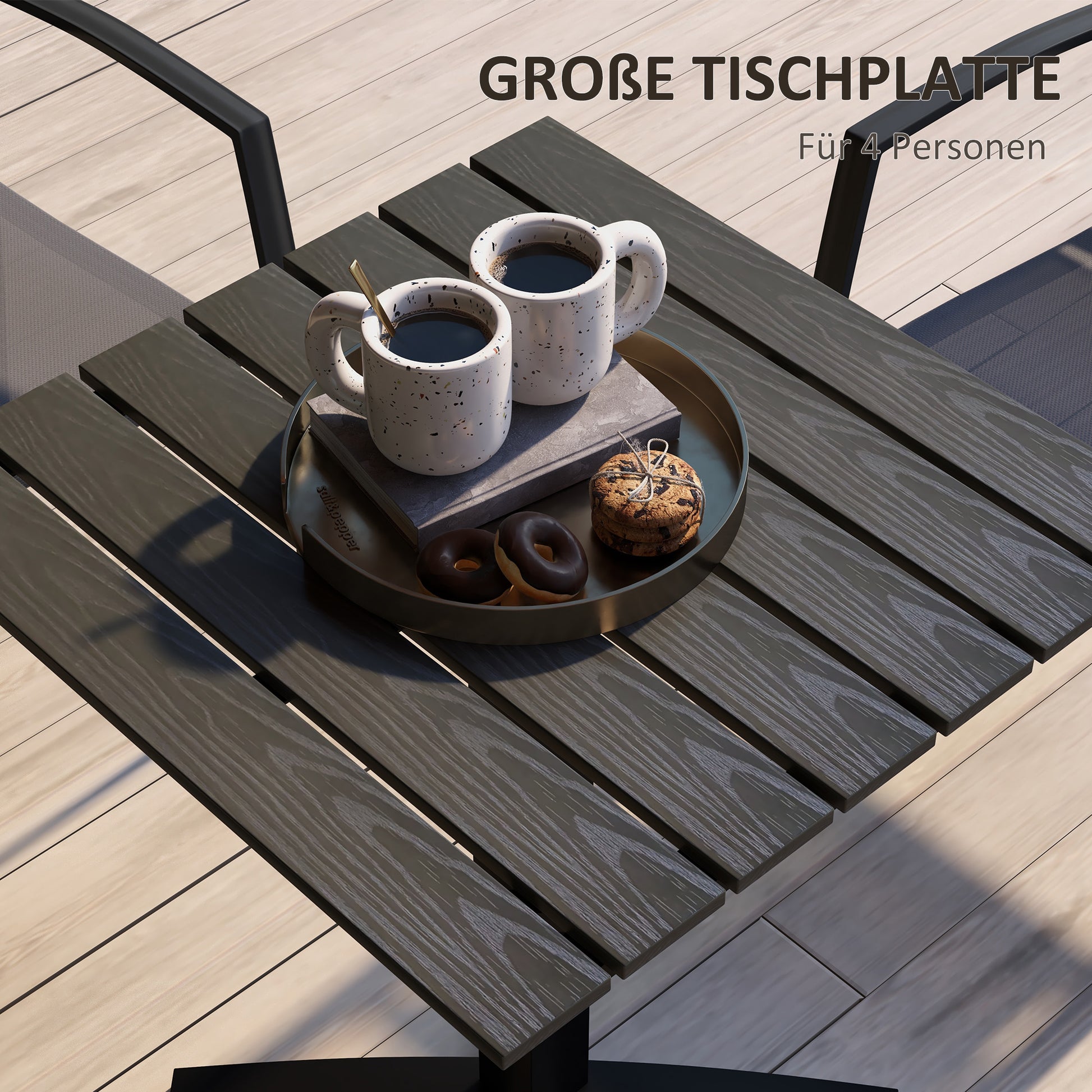 Garden Table, Dining Table for 4 People, Square Patio Table with Wood-Look Finish for Terrace, Aluminum, Gray, 70 x 70 x 76 cm