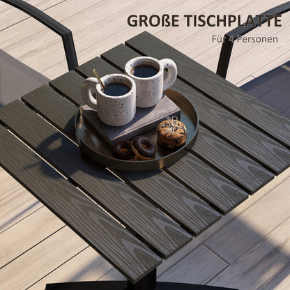 Garden Table, Dining Table for 4 People, Square Patio Table with Wood-Look Finish for Terrace, Aluminum, Gray, 70 x 70 x 76 cm