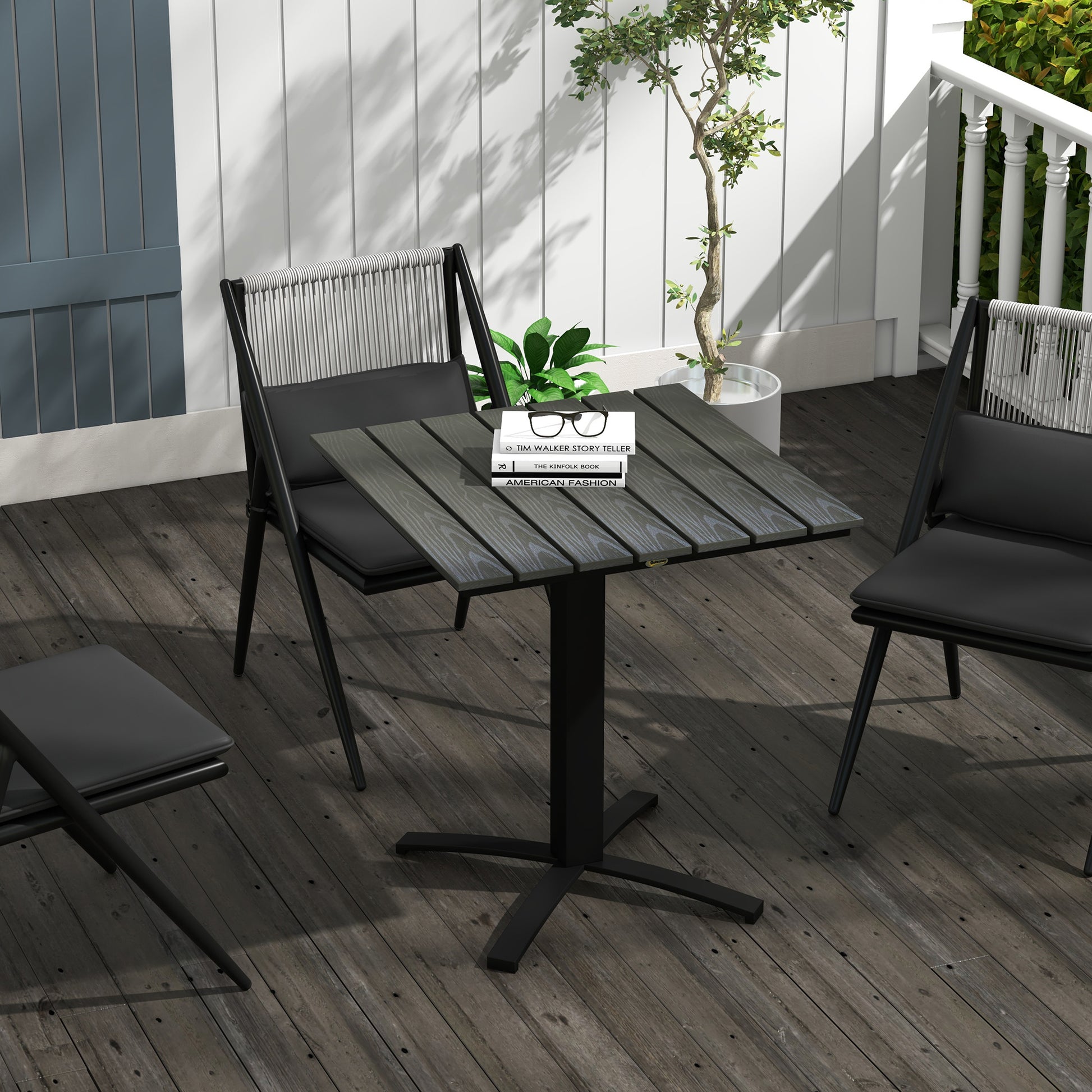 Garden Table, Dining Table for 4 People, Square Patio Table with Wood-Look Finish for Terrace, Aluminum, Gray, 70 x 70 x 76 cm