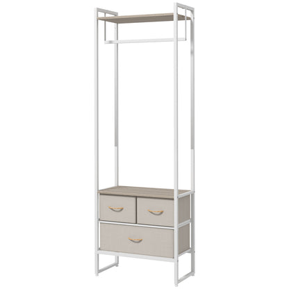 Clothes Rack Hallway Stand with 3 Fabric Drawers Hanging Rail and Storage Shelf for Hallway Bedroom Living Room 58.5x30x178 cm Natural