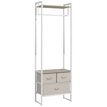Clothes Rack Hallway Stand with 3 Fabric Drawers Hanging Rail and Storage Shelf for Hallway Bedroom Living Room 58.5x30x178 cm Natural