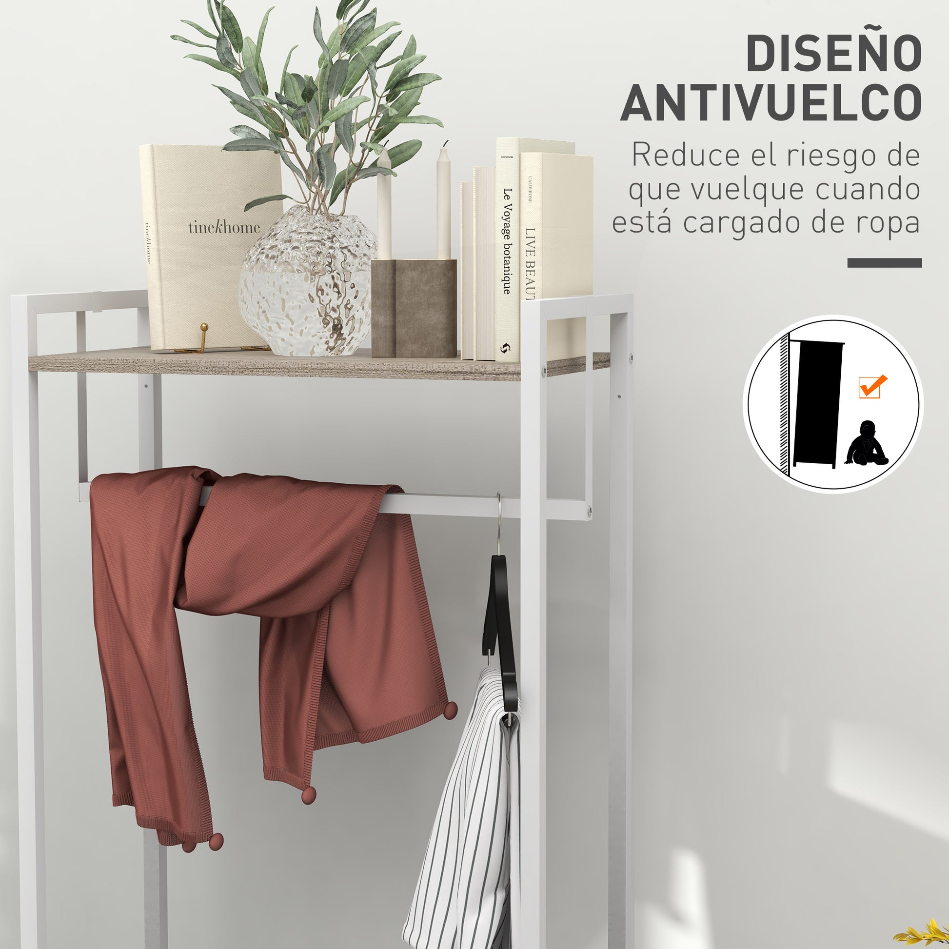 Clothes Rack Hallway Stand with 3 Fabric Drawers Hanging Rail and Storage Shelf for Hallway Bedroom Living Room 58.5x30x178 cm Natural