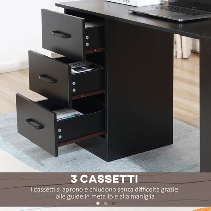 Computer Desk with 3 Drawers and 3 Shelves, Desk for Bedroom and Office 120x49x72cm, Black