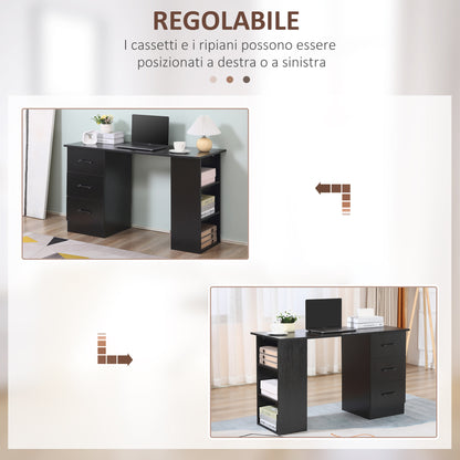 Computer Desk with 3 Drawers and 3 Shelves, Desk for Bedroom and Office 120x49x72cm, Black