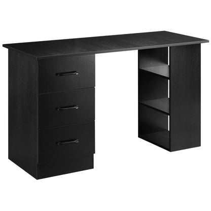 Computer Desk with 3 Drawers and 3 Shelves, Desk for Bedroom and Office 120x49x72cm, Black
