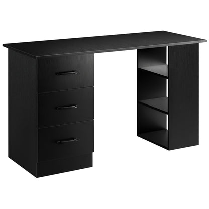 Computer Desk with 3 Drawers and 3 Shelves, Desk for Bedroom and Office 120x49x72cm, Black