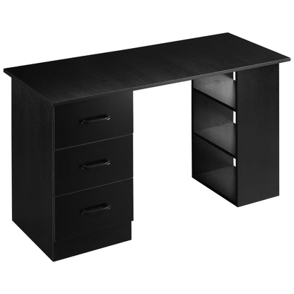 Computer Desk with 3 Drawers and 3 Shelves, Desk for Bedroom and Office 120x49x72cm, Black