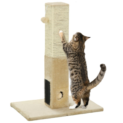 Cat Scratching Post 79 cm High Scratching Pole Cat Tree with Fur Brushes 2 Play Balls, Sisal Rope, Cat Scratcher for Medium Cats, Beige