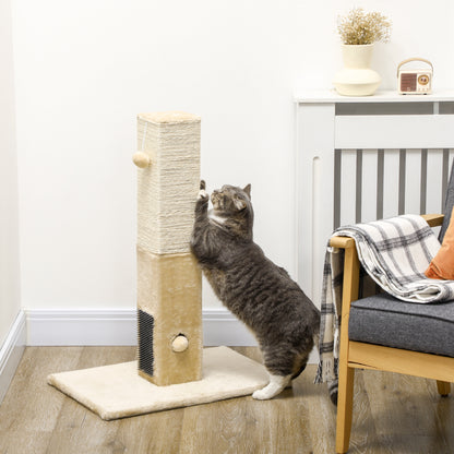 Cat Scratching Post 79 cm High Scratching Pole Cat Tree with Fur Brushes 2 Play Balls, Sisal Rope, Cat Scratcher for Medium Cats, Beige