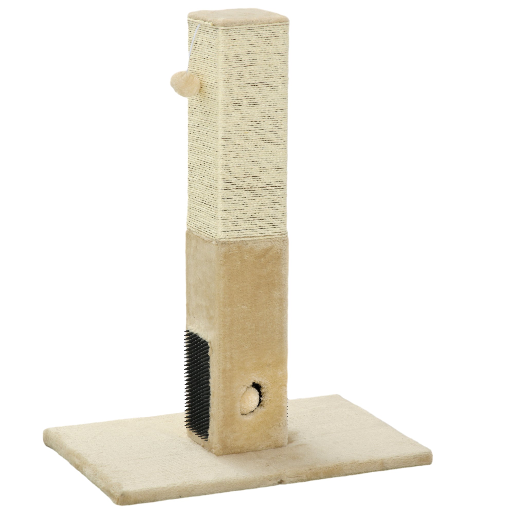 Cat Scratching Post 79 cm High Scratching Pole Cat Tree with Fur Brushes 2 Play Balls, Sisal Rope, Cat Scratcher for Medium Cats, Beige