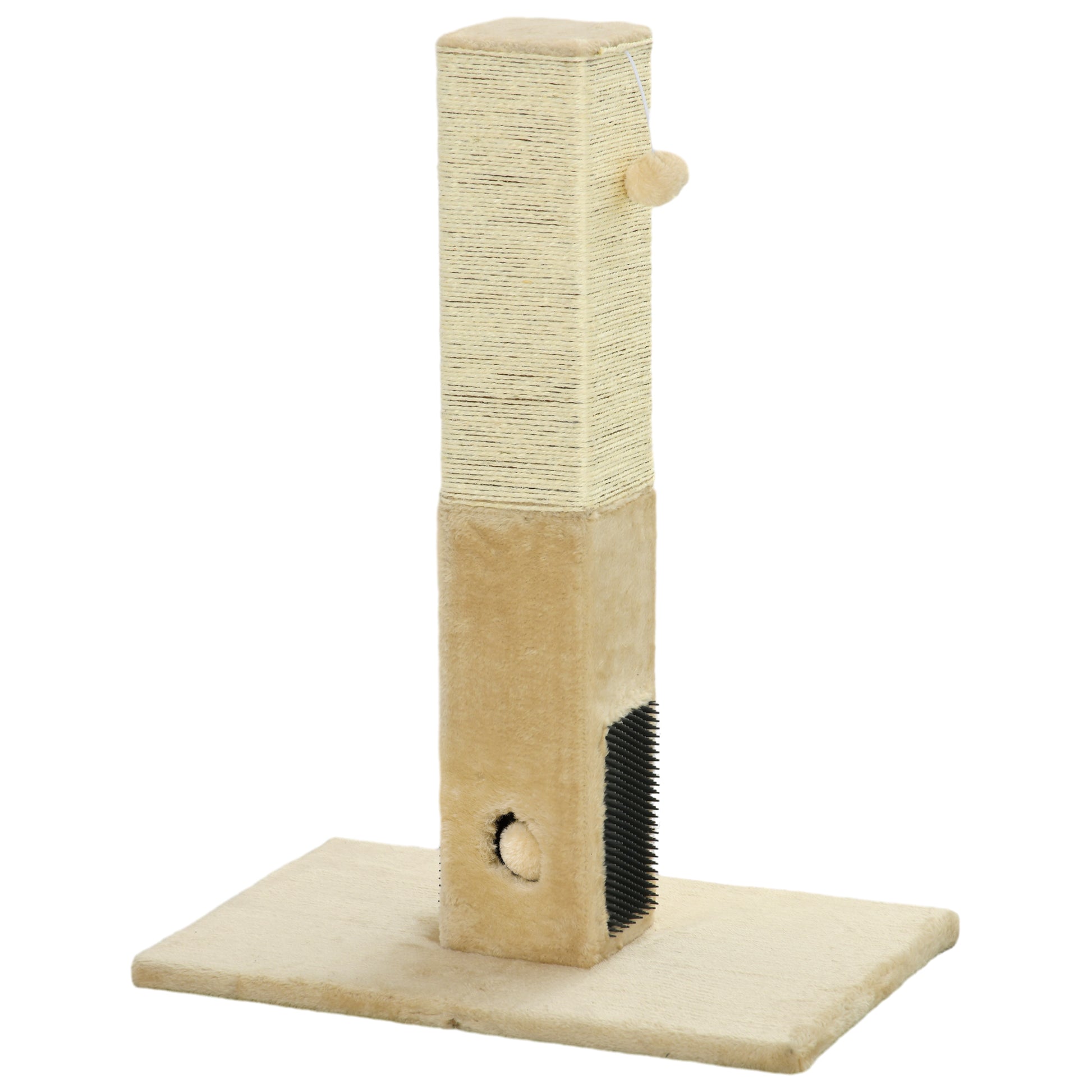Cat Scratching Post 79 cm High Scratching Pole Cat Tree with Fur Brushes 2 Play Balls, Sisal Rope, Cat Scratcher for Medium Cats, Beige