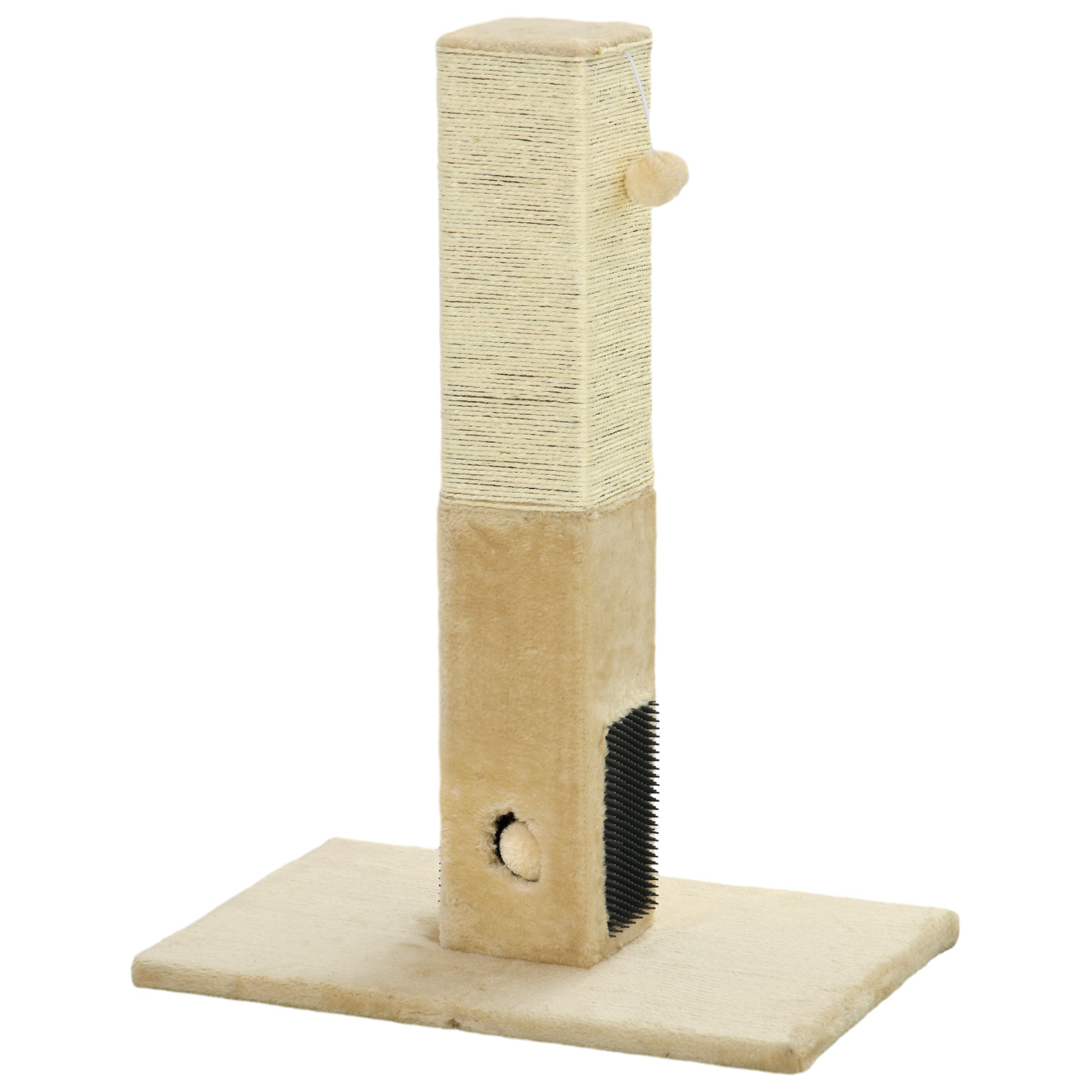 Cat Scratching Post 79 cm High Scratching Pole Cat Tree with Fur Brushes 2 Play Balls, Sisal Rope, Cat Scratcher for Medium Cats, Beige