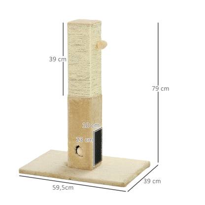 Cat Scratching Post 79 cm High Scratching Pole Cat Tree with Fur Brushes 2 Play Balls, Sisal Rope, Cat Scratcher for Medium Cats, Beige