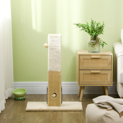 Cat Scratching Post 79 cm High Scratching Pole Cat Tree with Fur Brushes 2 Play Balls, Sisal Rope, Cat Scratcher for Medium Cats, Beige