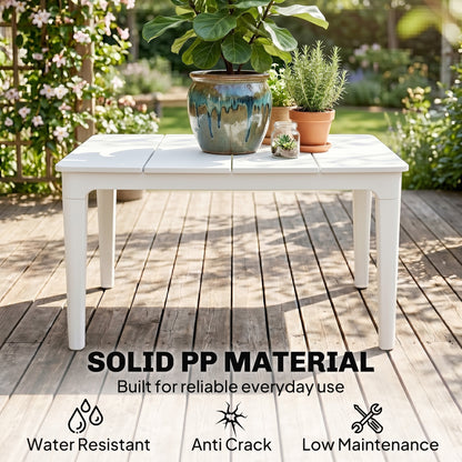 Outdoor Coffee Table with Cylindrical Legs, Rectangular PP Plastic Garden Side Table, Modern Style — for Garden, Balcony, Terrace — 53 x 70 x 39 cm (20.9 x 27.6 x 15.4 in), Cream