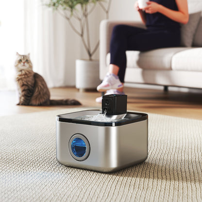 Automatic Stainless Steel 4.2L Wireless Cat Water Fountain, with LED Indicator, Ultra-Quiet Pump, 4,000 mAh Battery, USB Charger, Silver