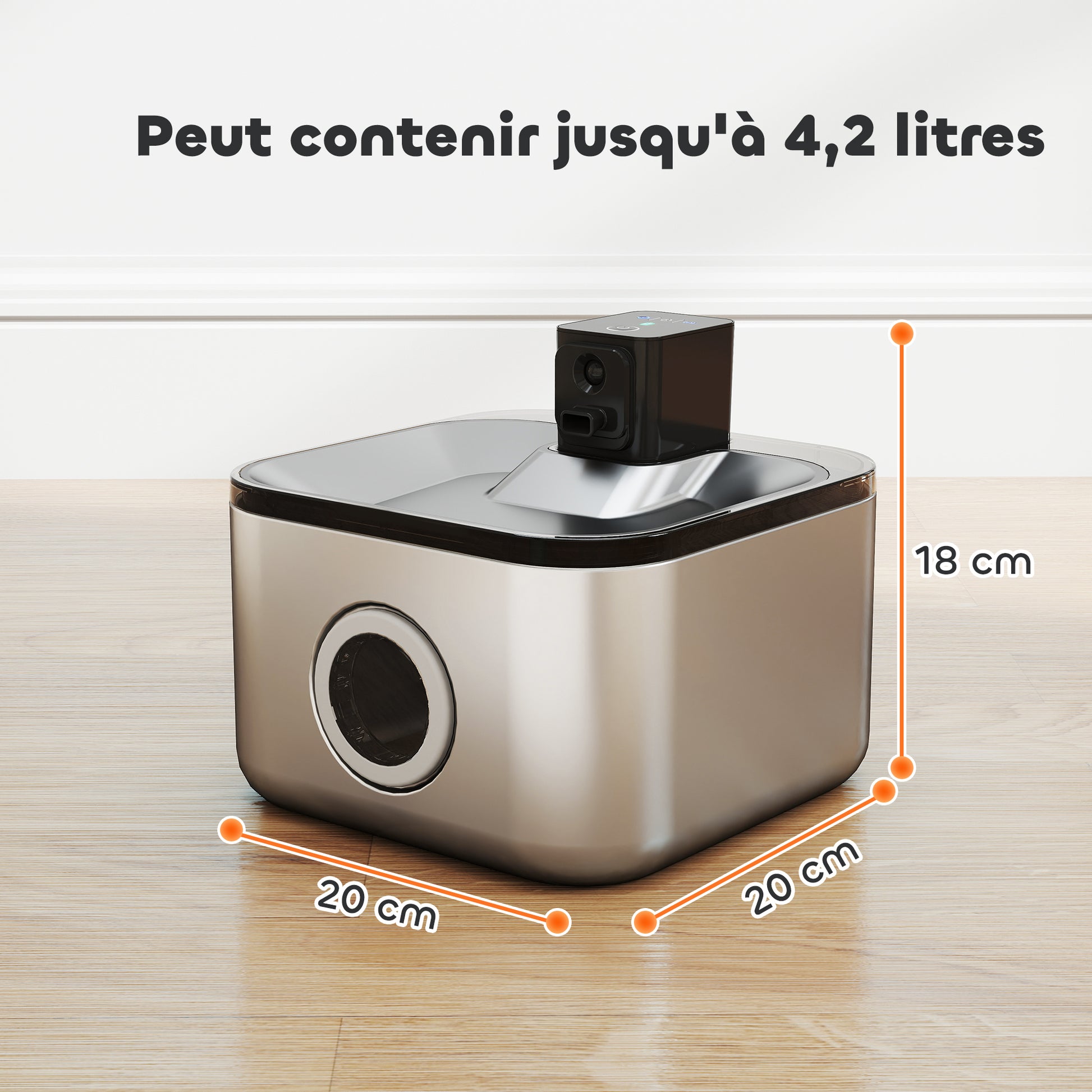 Automatic Stainless Steel 4.2L Wireless Cat Water Fountain, with LED Indicator, Ultra-Quiet Pump, 4,000 mAh Battery, USB Charger, Silver