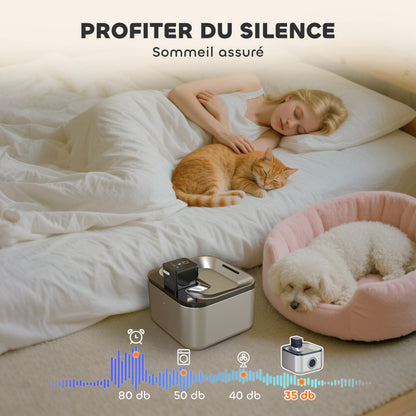 Automatic Stainless Steel 4.2L Wireless Cat Water Fountain, with LED Indicator, Ultra-Quiet Pump, 4,000 mAh Battery, USB Charger, Silver